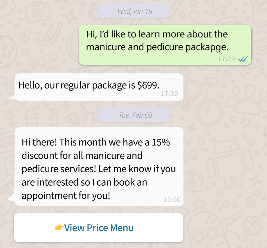 live customer service via WhatsApp