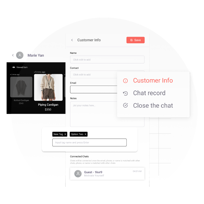 product catalogue chat record customer info