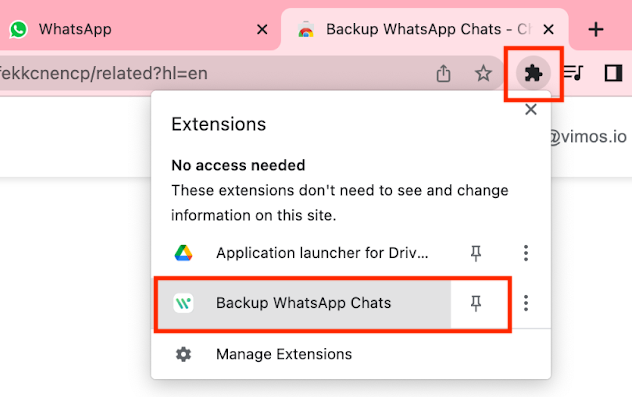 Open Backup WhatsApp Chats from Google Chrome extensions