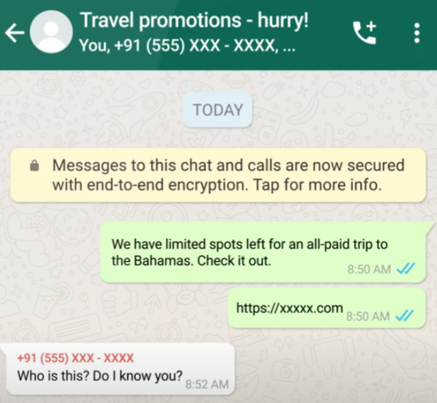 travel promotion spam message