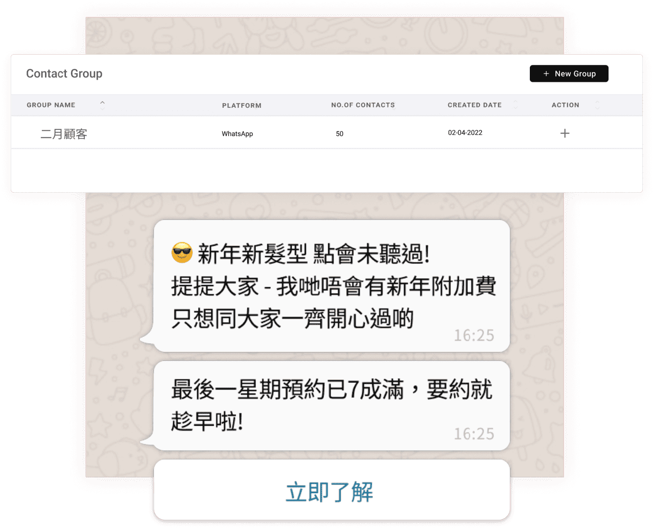 Whatsapp廣播範例: 髮廊