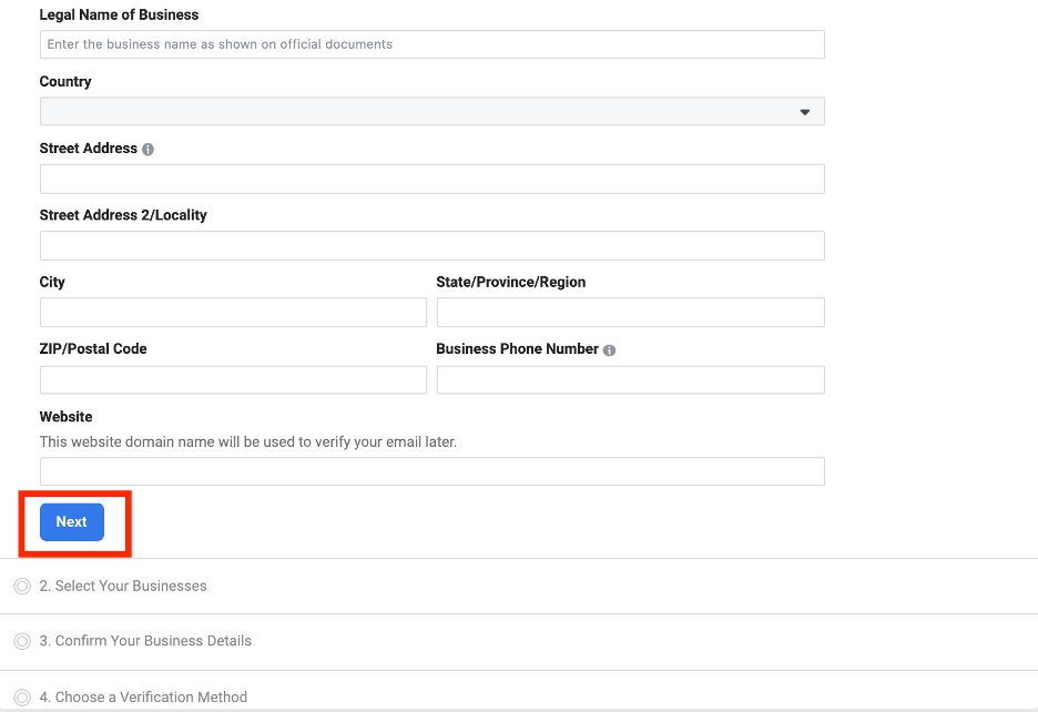 Facebook Business Manager Account Verification process